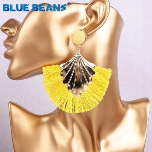 Earrings tassel yellow bohemian statement luxury long earring handmade gifts women geometric fringe fashion big wedding thread