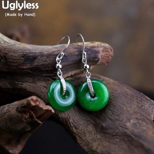 Uglyless Natural Emerald Buckle Earrings for Women Real 925 Sterling Silver Classic Dress Earrings Gemstones Fine Jewelry E1539