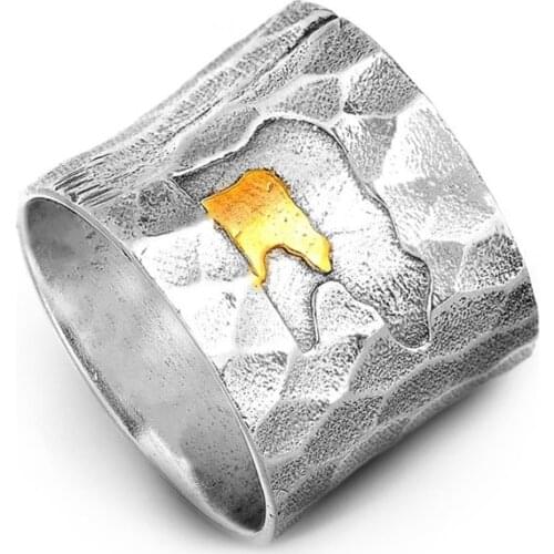 Party Retro Jewelry Two-Color Bump Brown Bear Mens Ring Classic Accessories Fashion Wedding Ring Charm Lover Gift