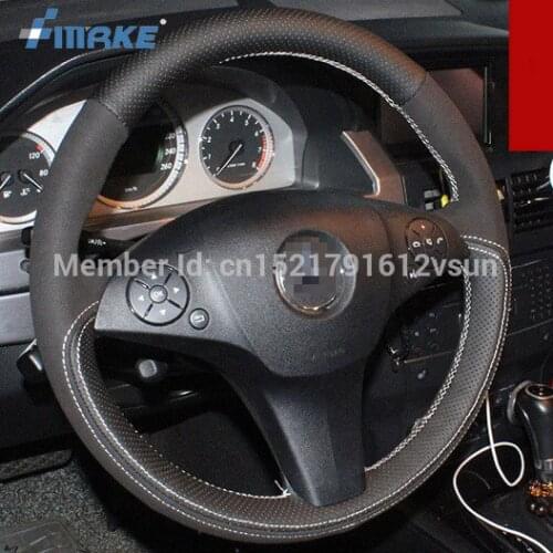 For Benz GLK260 High Quality Hand-stitched Anti-Slip Black Leather Black Suede White Thread DIY Steering Wheel Cover