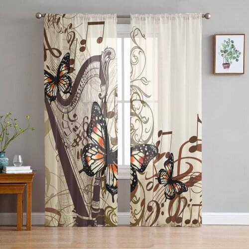 Art Design Music Notes Window Curtains Living Room Tulle Curtains Kitchen Decor Kids Room Curtain Window Treatment