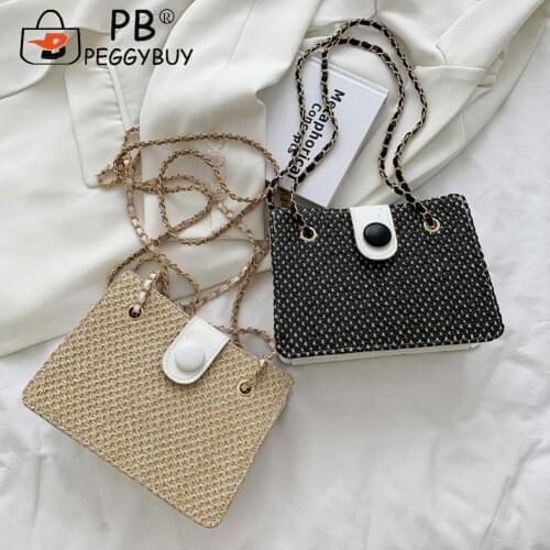 Women Casual Woven Bag PU Chain Shoulder Messenger Ladies Fashion Small Purse Casual Beach Shoulder Crossbody Bag