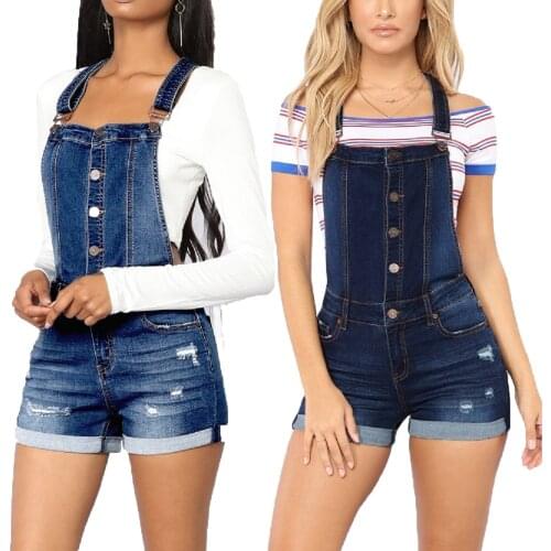 Women Summer Denim Bib Overalls Jeans Shorts Jumpsuits and Rompers Playsuit