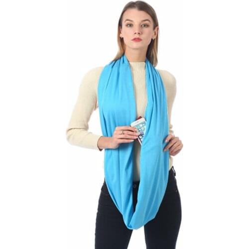 180CM women zipper pocket scarf infinity scarf solid color woman storage item scarf bib ring scarves warm sweat cloth travel