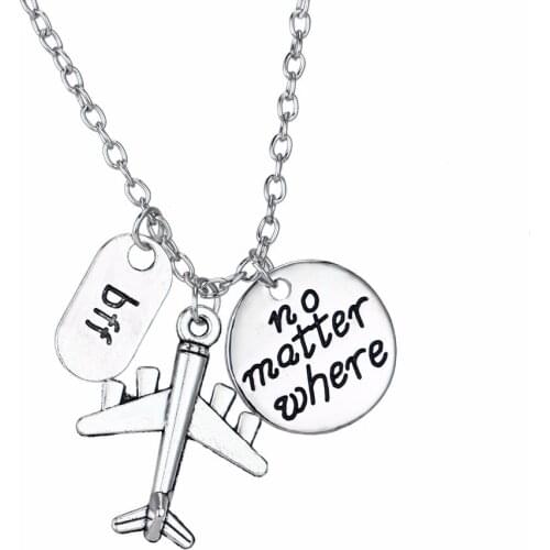 24PC/Lot No Matter Where BFF Aircraft Plane Pendant Best Friend Necklace Friendship Jewelry Gifts Wanderlust Travelers Necklaces