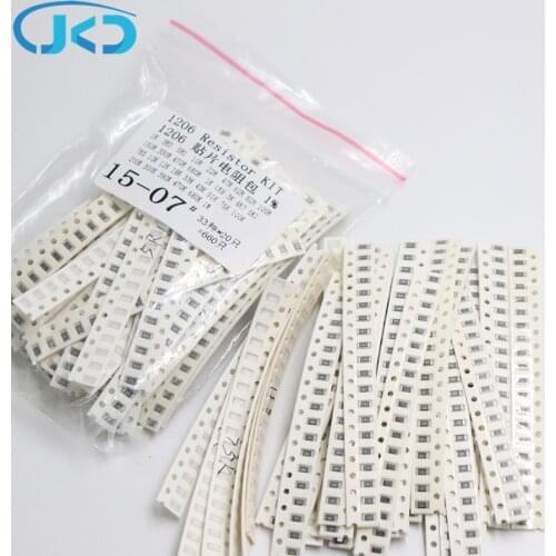 33values*20pcs=660pcs 1206 Resistor Kit Assorted 1R to 1M ohm 1% SMD Sample Kit DIY 3.3R 5.1R 10R 47R 62R 82R 1K 10K