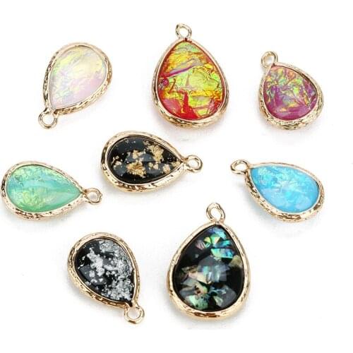 5Pcs/lot Glitter Water Drop Resin Charm Pendant 12x19mm Colorful Teardrop Connector Charms For Diy Jewellery Making