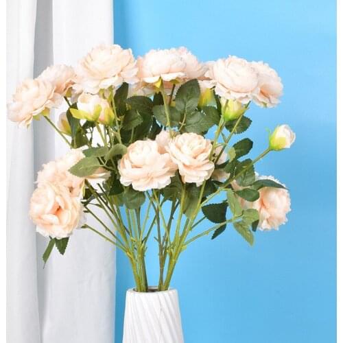 66cm 3 Heads Rose Pink Silk Bouquet Peony Artificial Flowers Bride Wedding Home Decoration Fake Flowers Faux