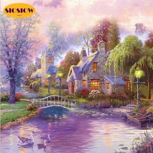 5d Diy Diamond Mosaic Embroidery Country House Scenery 3D Diamond Painting Landscape Cross Stitch Diamond Full Square Drill Sale