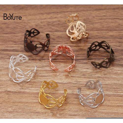 BoYuTe (20 Pieces/Lot) Metal Brass Filigree Heart Ring with 8MM Flat Base Diy Handmade Adjustable Ring Settings