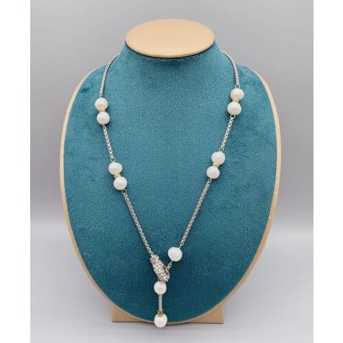 10-11mm White Freshwater Pearl Necklace Box Chain Magnetic Clasp Gold and Silver Color Tone Adjustable Length From 18 to 22 Inch