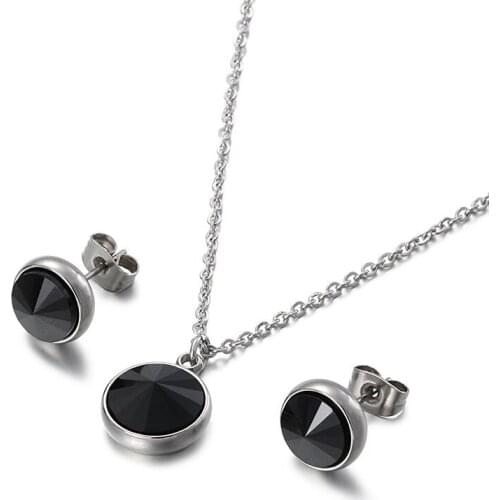 Zircon Stud Earrings Titanium Steel Necklace Female Simple Forest Temperament Lady Jewelry Set