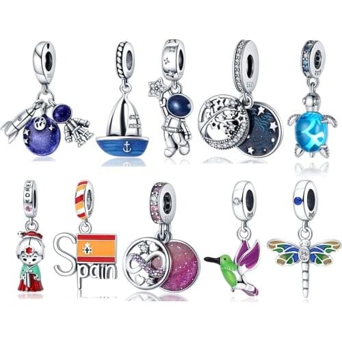 925 Sterling Silver Woman Jewelry Ocean Series Narwhal Charm Starfish Ocean Waves & fish Beads fit 3mm Bracelet DIY Pendant