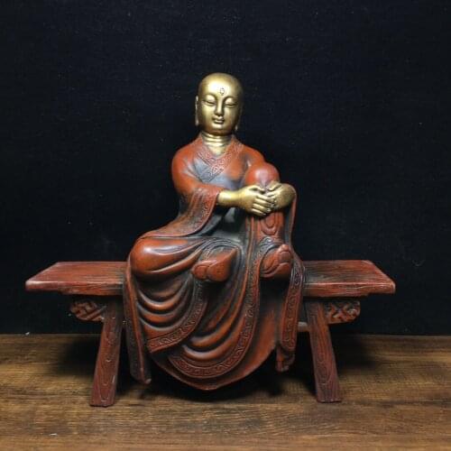 9"Tibet Temple Collection Old Bronze Gilt Real gold Northern Wei Buddha Bench buddha Three-eyed Buddha Ornaments Town House