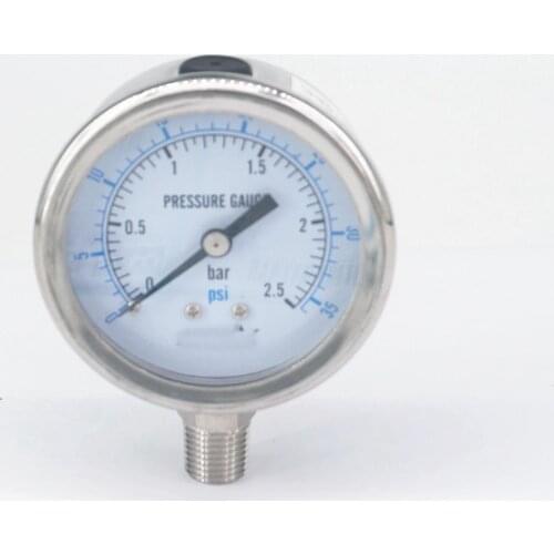 0-2.5bar 1/4" BSPT Male 60mm Dial Pressure Gauge 304 Stainless Bar PSI N2 Steam Brewing Pneumatic Gas Water Fuel