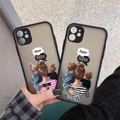 Fashion Black Brown Hair Baby Mom Girl Phone Case For iPhone 12 11 Pro Max 12 Mini XS MAX X XR 7 8 Plus 6s Hard Cover Matte Bag