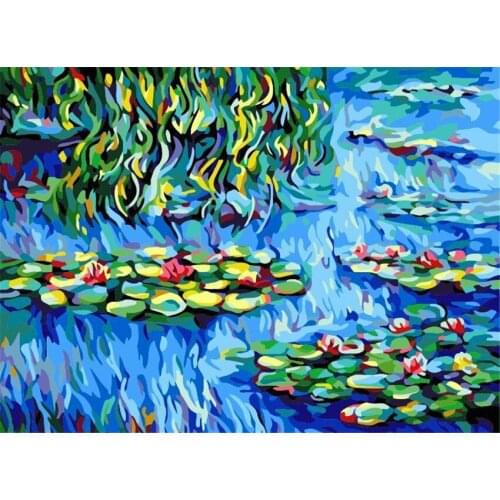 DIY Digital Painting By Numbers Package Water lily pond oil painting mural Kits Coloring Wall Art Picture Gift frameless