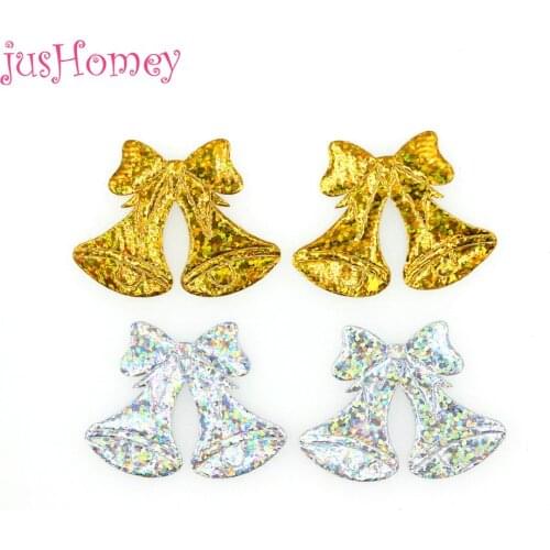 Set of 100pcs AB Iridescent Silver Gold Fabric Bow Jingle Bell appliques for Christmas decor,Christmas Tree Ornaments,Craft DIY