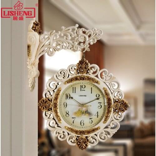 American Retro Double-sided Clock European Wall Clock Living Room Mute Garden Wall Clock Art Hollow Double-sided Wall Clocks