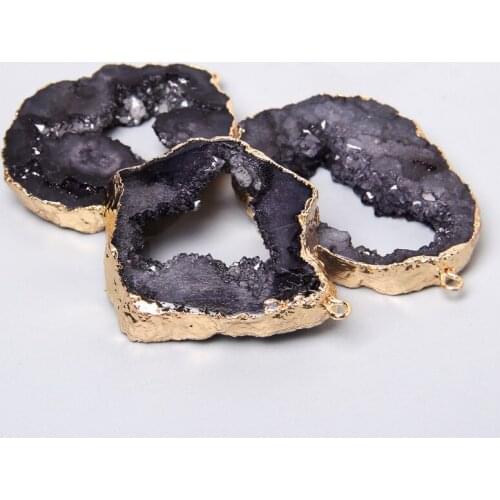 Irregular Natural Black Mineral Crystal Druzy Pendants Earrings Necklace Charm Chakra Pendant For DIY Handmade Jewelry Making