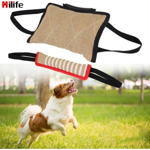 Hemp Cloth With 2 Rope Handles Dog Training Bite Tug Pillow Dog Training Dog Bite Stick Pet Chewing Toy