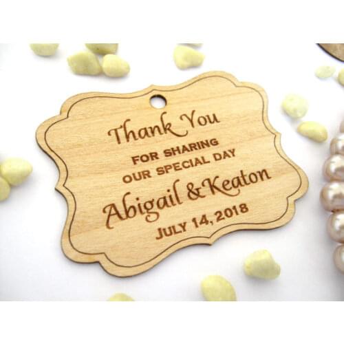 Personalized Engraved "Thank You" Wedding Tags Rustic Labels, Wooden Hang Tags Rustic Wedding Bridal Shower Favors Tag 55mm