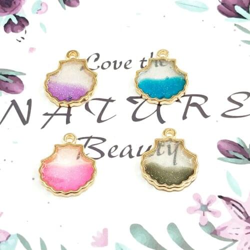 10pcs/lot Pearlescent Pink Transparent Shell Pendant 16*18mm Alloy Metal Enamel Pendant for DIY Jewelry AccessoriesXL612