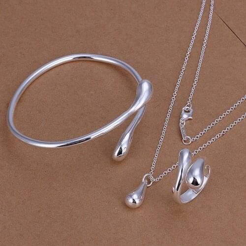 Hot party jewelry noble temperament classic water drop bangles necklaces rings fashion Silver color jewelry set S331