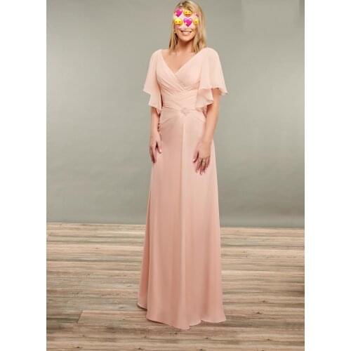 Simple Flutter Sleeve Mother Dresses Dusty Rose Chiffon A Line Evening Dresses For Weddings vestido de festa para mae da noiva