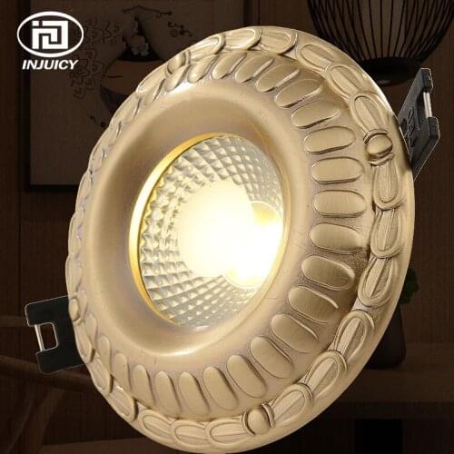 European Style Luxury Pure Copper 5W 7W 9W COB Downlight Ceiling Lamp Vintage LED Spotlight Indoor Lighting
