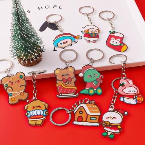 Wholesale Christmas Keychain New Year Xmas Animal Snowman Keyring Ornament Girls Backpack Trinket Key Holder Friend Party Gift