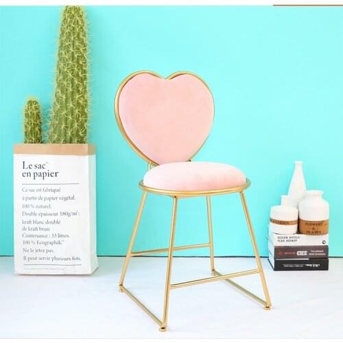 Pink Golden Chair Creative Bedroom Princess Dressing Table Stool Nordic Back Makeup Chair European Wrought Iron Manicure Chair