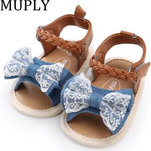 New Soft Sole PU Baby girls sandals Floral bow First Walkers Shoes Fashion Summer Prewalkers Beach Shoes Toddler Moccasins