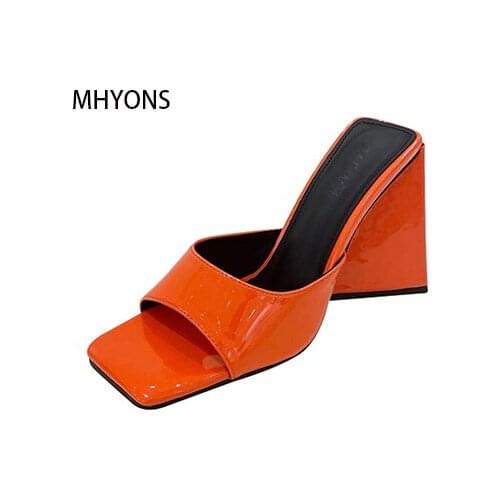 Summer Sandals Women Shoes Fashion Patent Leather Leisure Sewing Square Head Triangle Thick High Heeled Womens Sandals