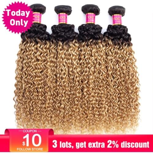 TODAY ONLY 4 Bundles Ombre Brazilian Hair Weave Bundles Kinky Curly Human Hair Bundles 1b 27 Blonde Human Hair Extensions Remy