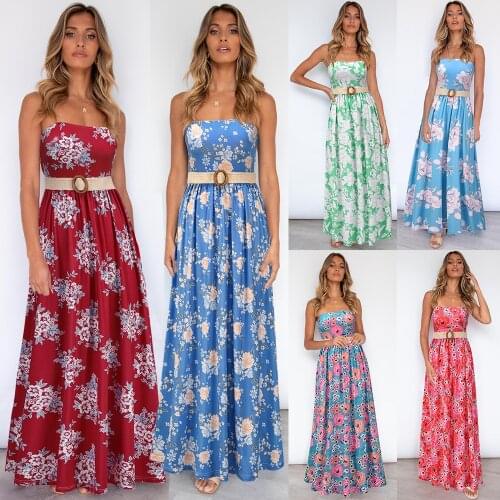 Bohenmain Sexy Women Dress Maxi High Waist Printing Floral Summer Sleeveless Dresses For Women 2021