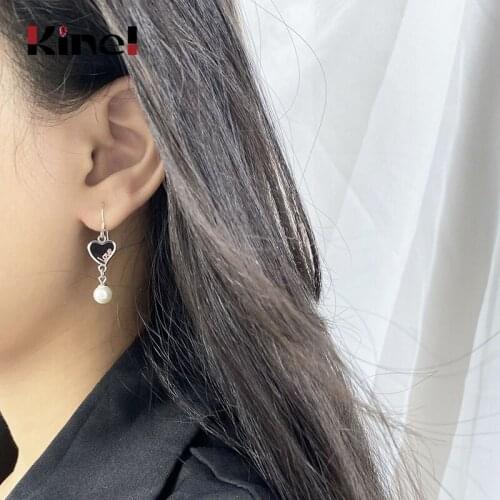 Kinel Genuine 925 Sterling Silver Love Heart Ear Hoops Earrings for Women S925 Silver Pearl Earring Korean Jewelry