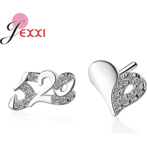 Asymmetry 520 I Love You Heart Stud Earrings for Women Jewelry Accessories Zircon Small Earrings Valentines day Gifts