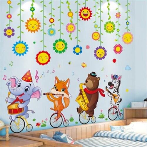 [SHIJUEHEZI] Cartoon Animals Wall Stickers DIY Flowers Plants Wall Decals for Kids Room Baby Bedroom Nursery Home Decoration
