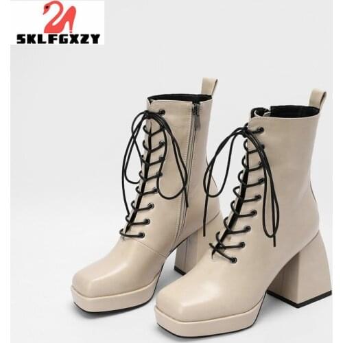 SKLFGXZY European Sexy High Heels Ladies Shoes Fashion Platform Women Boots Black ANKLE Modern Boots Square Heel Winter