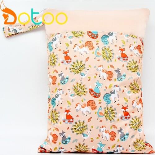 Dotoo 1PC Reusable Water Resistant Printed PUL Wet Dry Diaper Bag Double Pocket Cloth Handle Wet bags For baby