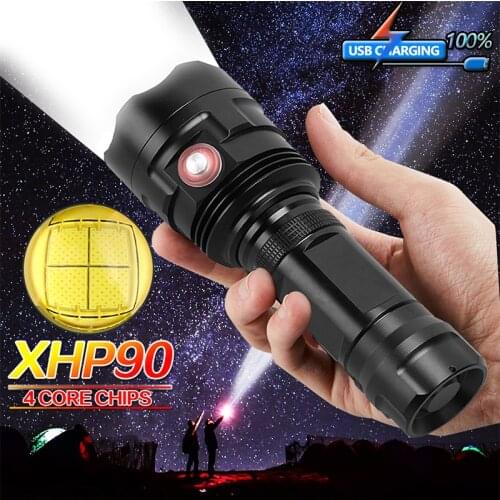 Brightst XHP90 USB Rechargeable LED Flashlight Powerful Torch Waterproof Hunting Light Use 18650 or 26650 Battery