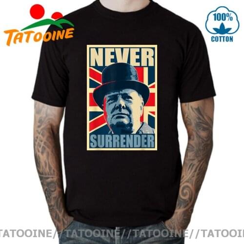 Tatooine Vintage UK History And Politics Poster Winston Churchill Never Surrender British Flag Propaganda T-Shirt Summer T-shirt
