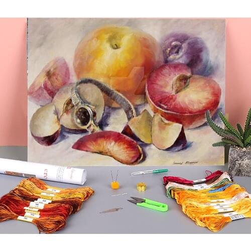 Oil Style Fruits Printed Fabric 11CT Cross-Stitch Embroidery Full Kit DMC Threads Craft Hobby Handicraft Gift