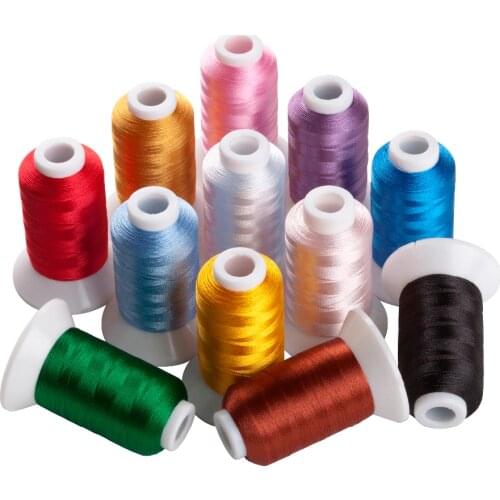 12 Brother Colors Polyester Embroidery Machine Spools Thread + Gold and Silver Colors Metallic Embroidery Thread, 500M Each