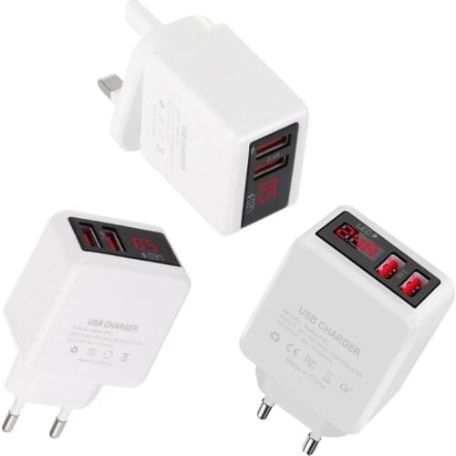 USB Charger LED Digital Display 2.4A EU/US/UK Plug Mobile Charger Fast Charging 2 Port USB Mobile Phone Charger Adapter
