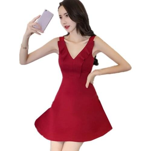 ZB3603 2020 summer new fashion temperament women and ladies sexy v neck show slim shoulder-straps dress cheap wholesale