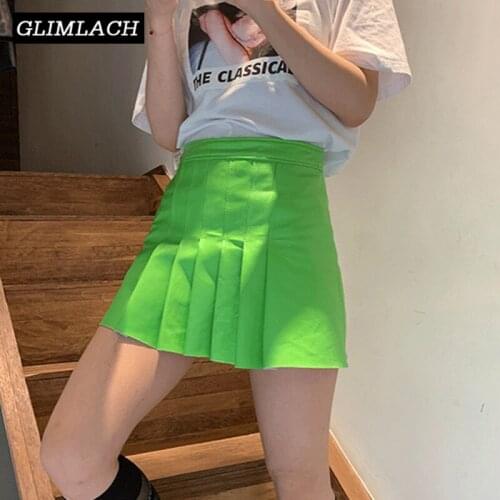 2019 Office Lady Genuine Leather Pleated Skirts Women Fashion High Waist Real Sheepskin Sexy Mini Skirt Female Autumn Streetwear
