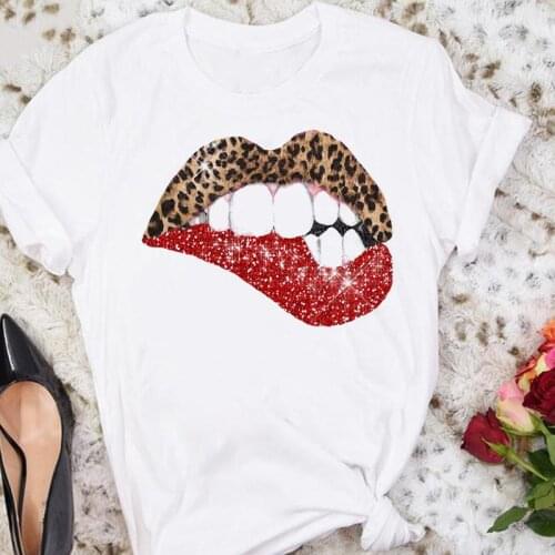 Women Summer Leopard Lip Funny Ladies Travel Cartoon Female Tshirts Fashion Clothes Graphic T Top Lady Print Tee T-Shirt