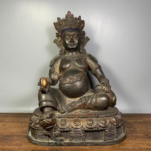 10" Tibet Buddhism Temple old Red copper Yellow God of Wealth Buddha Statue Zang La Sebo The head of the gods of wealth